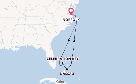 USA Ostküste ab Norfolk, USA auf der Carnival Freedom 
