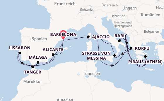 Mittelmeer ab Barcelona, Spanien auf der Oosterdam