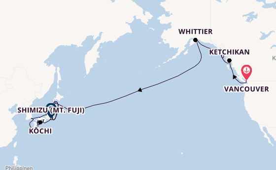 Transpazifik ab Vancouver, Kanada auf der Riviera