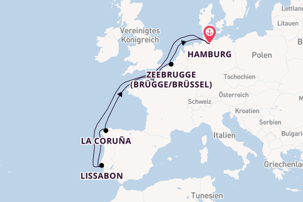 Portugal ab Hamburg, Deutschland auf der Mein Schiff Flow