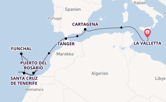 Kanarische Inseln ab La Valletta, Malta auf der Azura