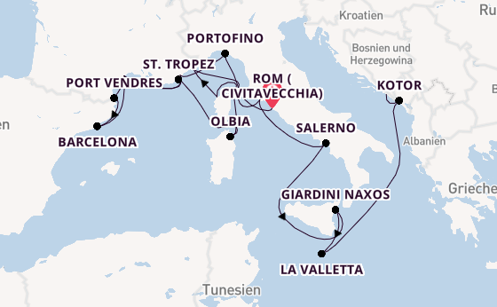Westliches Mittelmeer ab Civitavecchia (Rom), Italien auf der Seabourn Ovation