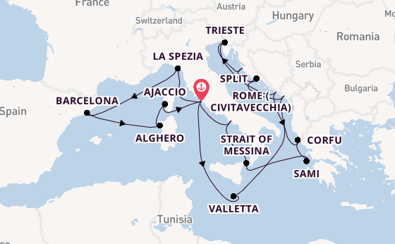 Mediterranean Sea from Rome (Civitavecchia), Italy with the Queen Elizabeth
