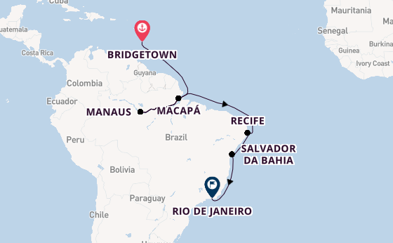Brazilië vanaf Bridgetown, Barbados met de Silver Nova