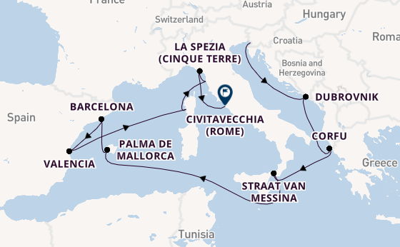 Westelijke Middellandse Zee vanaf Triëst, Italië met de Queen Elizabeth