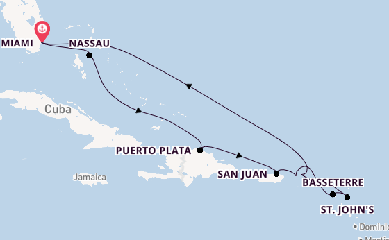 Caribbean from Miami, Florida, USA with the Sirena