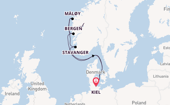 Noorwegen vanaf Kiel, Duitsland met AIDAnova