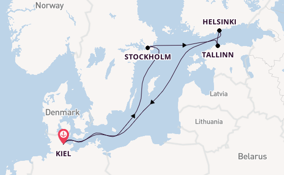 Oostzee vanaf Kiel, Duitsland met de Mein Schiff 7