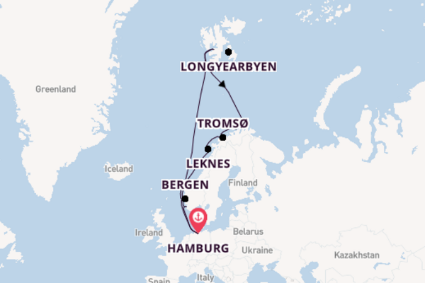 Cruise naar Hamburg via Honningsvåg