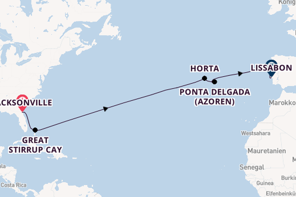 Transatlantik ab Jacksonville, Florida USA auf der Norwegian Dawn