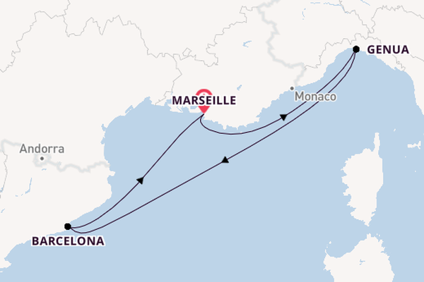 Westelijke Middellandse Zee vanaf Marseille, Frankrijk met de MSC Seaview