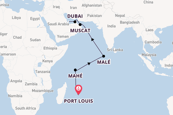 Indische Oceaan vanaf Port Louis, Mauritius met de Seven Seas Voyager