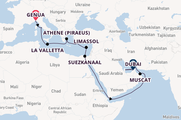 Middellandse Zee vanaf Genua, Italië met de MSC World Europa