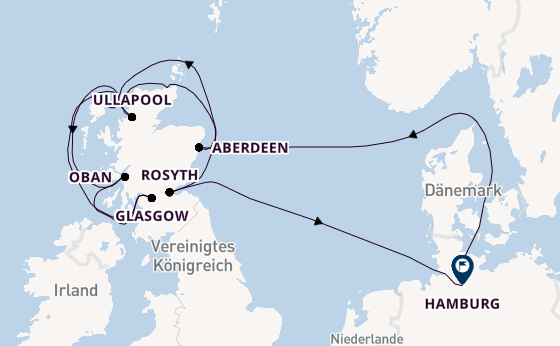 Schottland ab Kiel, Deutschland auf der MS Hamburg