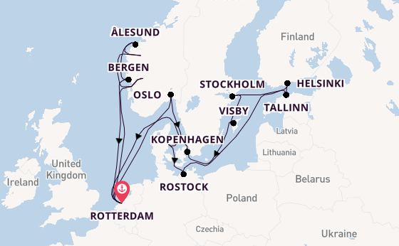 Noorwegen vanaf Rotterdam, Nederland met de Rotterdam