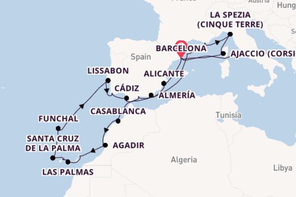 Westelijke Middellandse Zee vanaf Barcelona, Spanje met de Nautica