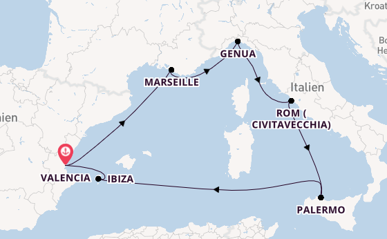 Westliches Mittelmeer ab Valencia, Spanien auf der MSC Musica
