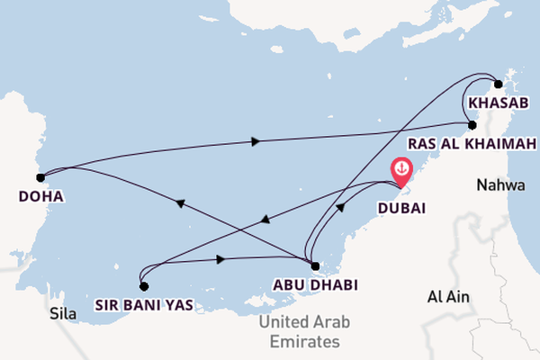 Perzische Golf vanaf Dubai, Verenigde Arabische Emiraten met de Celestyal Discovery