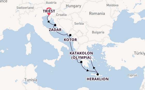 Oostelijke Middellandse Zee vanaf Triëst, Italië met de Allura