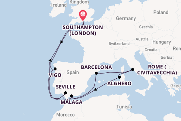 Western Mediterranean from Southampton, England with the Queen Mary 2