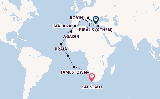 Mittelmeer ab Kapstadt, Südafrika auf der Azamara Onward