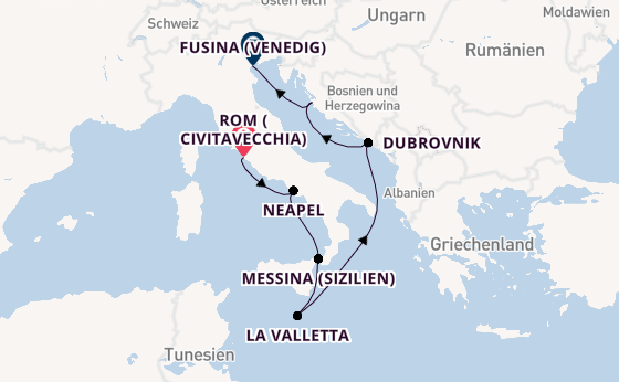 Mittelmeer ab Civitavecchia (Rom), Italien auf der Seven Seas Voyager
