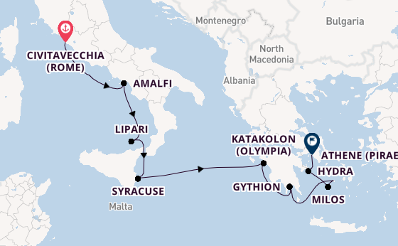 Middellandse Zee vanaf Civitavecchia (Rome), Italië met de Star Clipper