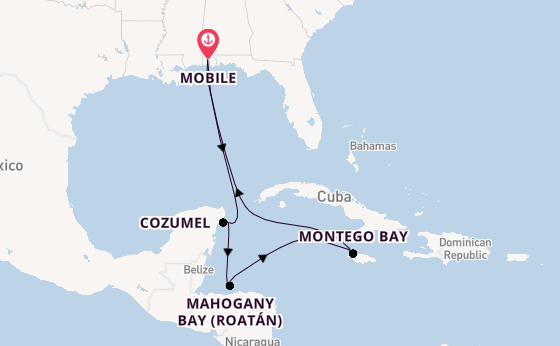 Western Caribbean from Mobile, Alabama, USA with the Carnival Spirit
