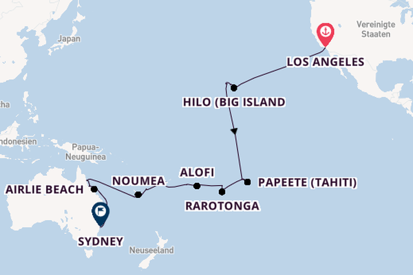 Transpazifik ab Los Angeles, USA auf der Vista
