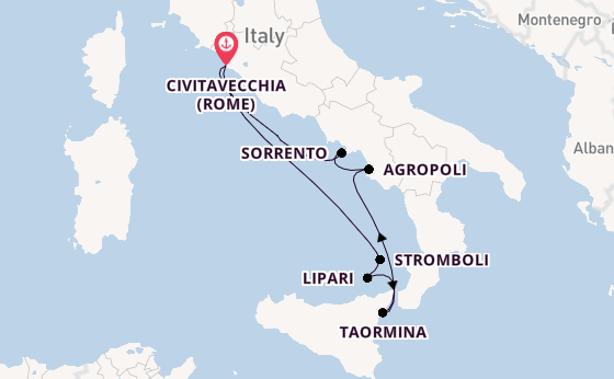 Westelijke Middellandse Zee vanaf Civitavecchia (Rome), Italië met de Star Clipper