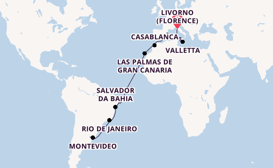 Transatlantic from Livorno (Florence), Italy with the MSC Splendida