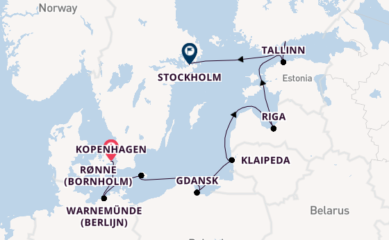 Oostzee vanaf Kopenhagen, Denemarken met de Azamara Journey