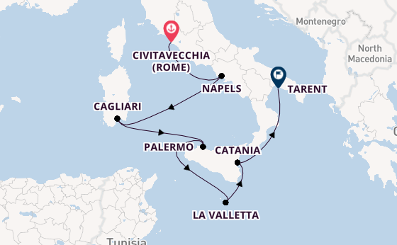 Westelijke Middellandse Zee vanaf Civitavecchia (Rome), Italië met de Costa Serena