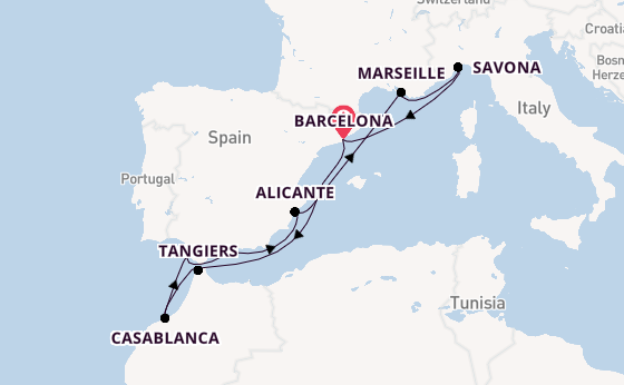 Western Mediterranean from Barcelona, Spain with the Costa Diadema