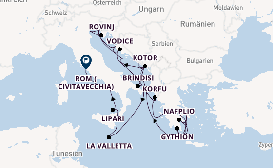 Mittelmeer ab Dubrovnik, Kroatien auf der Seabourn Ovation