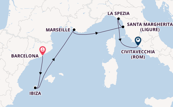Westliches Mittelmeer ab Barcelona, Spanien auf der Queen Elizabeth