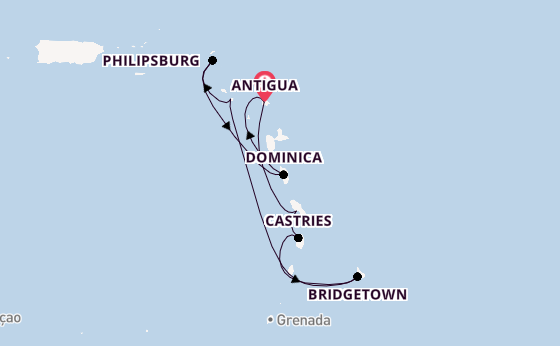 Southern Caribbean from Antigua, Antigua and Barbuda with the Arvia