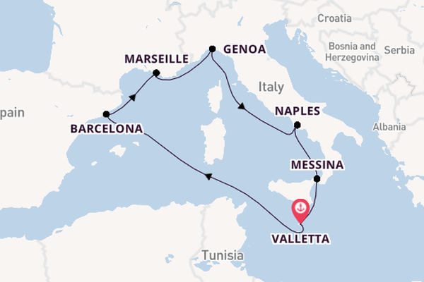 Western Mediterranean from Valletta, Malta with the MSC World Asia