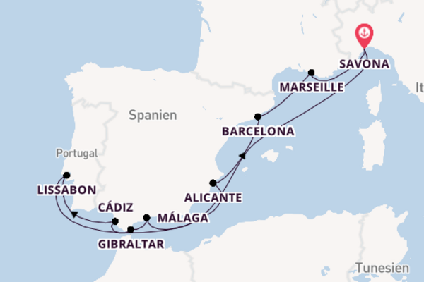 Von Savona über Málaga in 11 Tagen