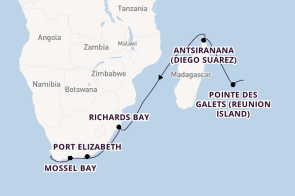 Africa from Port Louis, Mauritius with the Norwegian Dawn