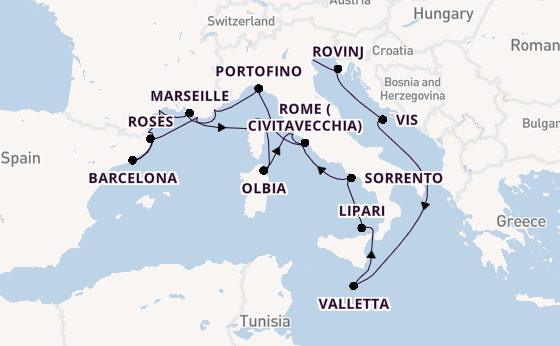 Western Mediterranean from Fusina (Venice) with the Seabourn Ovation 
