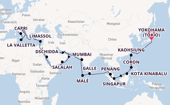 Mittelmeer ab Yokohama (Tokio), Japan auf der Vista