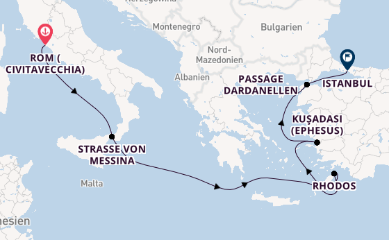 Mittelmeer ab Civitavecchia (Rom), Italien auf der Queen Victoria