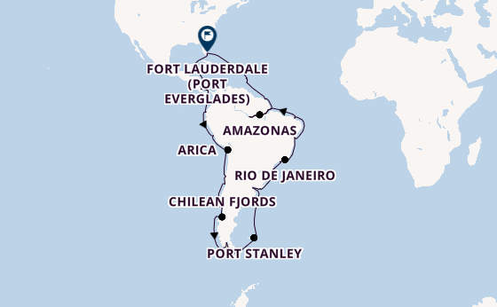 South America from Miami, Florida, USA with the Silver Ray