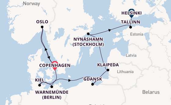 Norway from Copenhagen, Denmark with the Norwegian Prima
