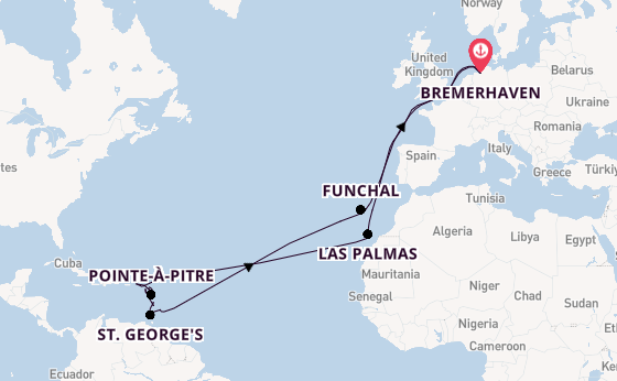 Caribbean vanaf Bremerhaven, Duitsland met de Mein Schiff 2 