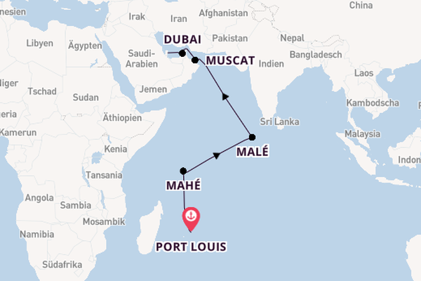 Indischer Ozean ab Port Louis, Mauritius auf der Seven Seas Voyager