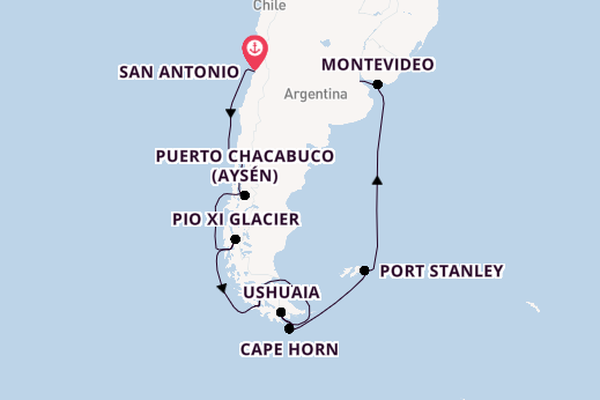 South America from San Antonio, Chile with the Oosterdam
