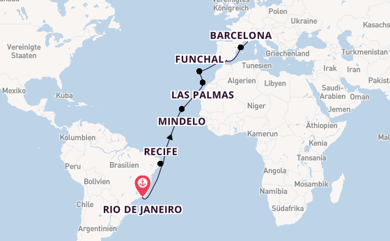 Transatlantik ab Rio de Janeiro, Brasilien auf der Costa Serena