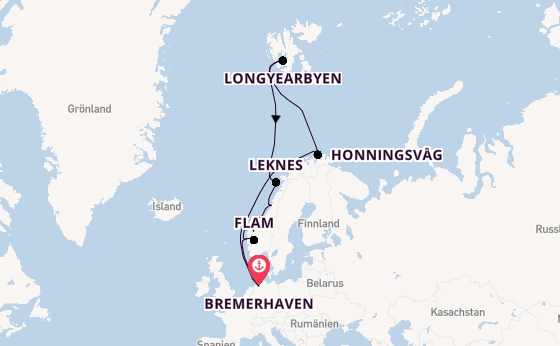 Norwegen ab Bremerhaven, Deutschland auf der Artania